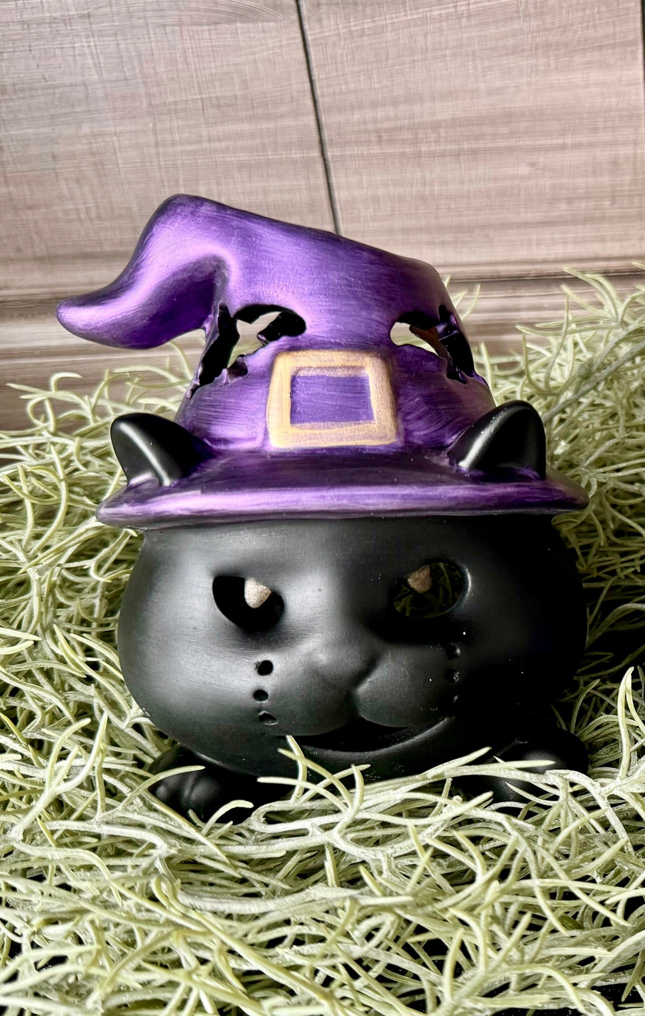 Witch Hat & Black Cat Tea Light Candle Holder