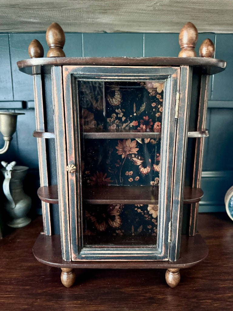 Hand Painted Victorian Gothic Apothecary Display Cabinet | Butterfly Curio Shelf | Dark Academia Wall or Tabletop Cabinet