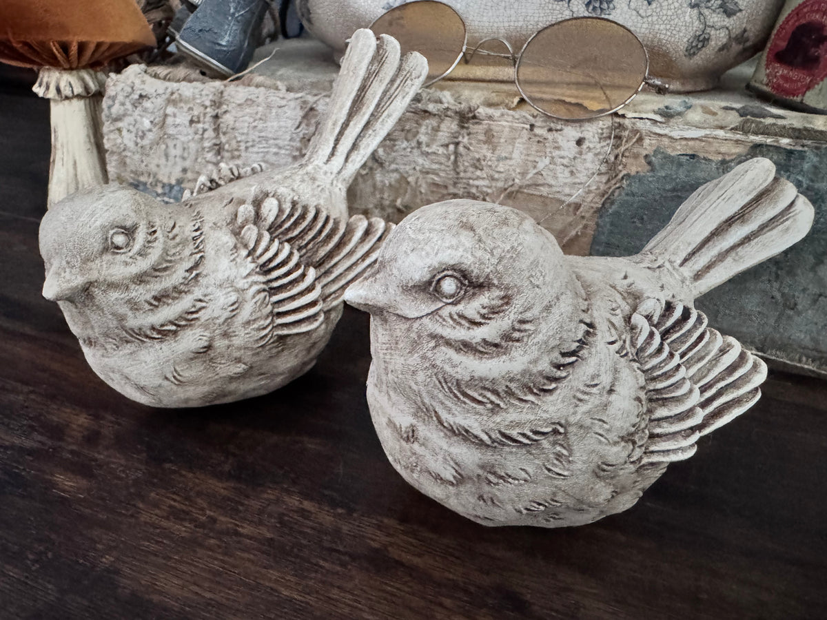Hand Painted Resin Bird Figurines – Set of 2