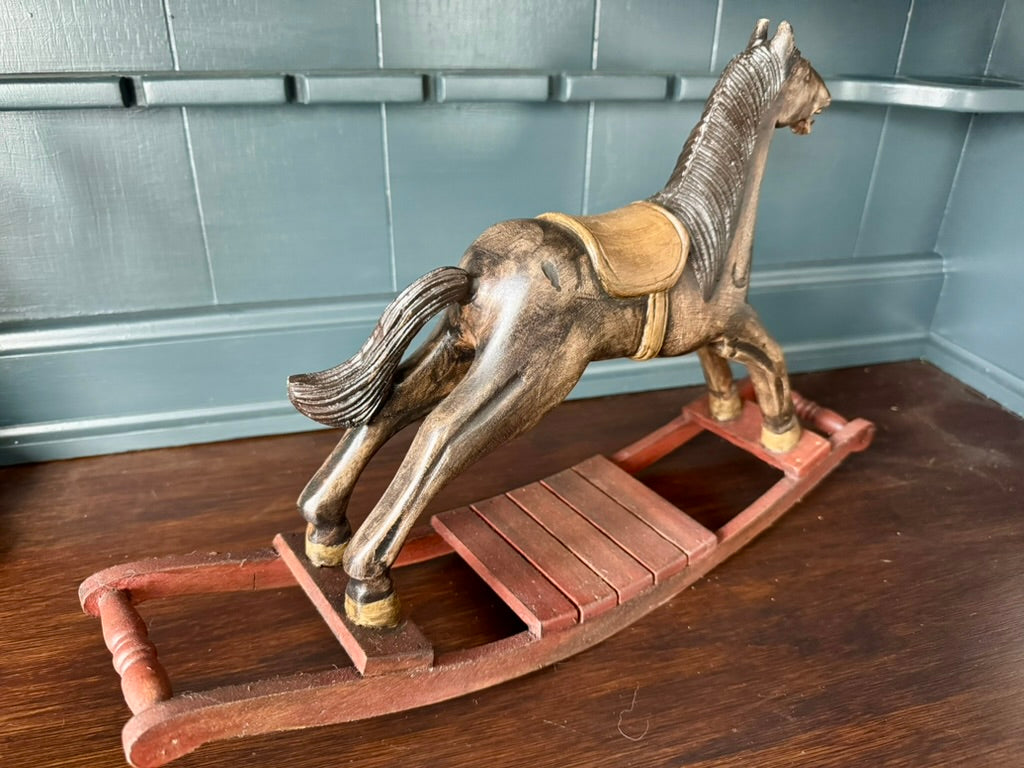 Hand-Painted Vintage Inspired Rocking Horse | Decorative Horse on Wooden Base