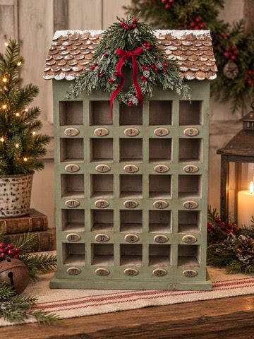 Hand-Painted Rustic Wooden Christmas Advent Calendar