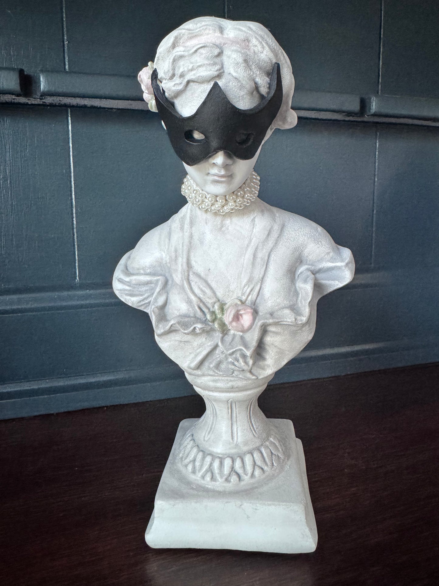 Hand-Finished Venus Masquerade Bust with Handmade Mask & Pearls