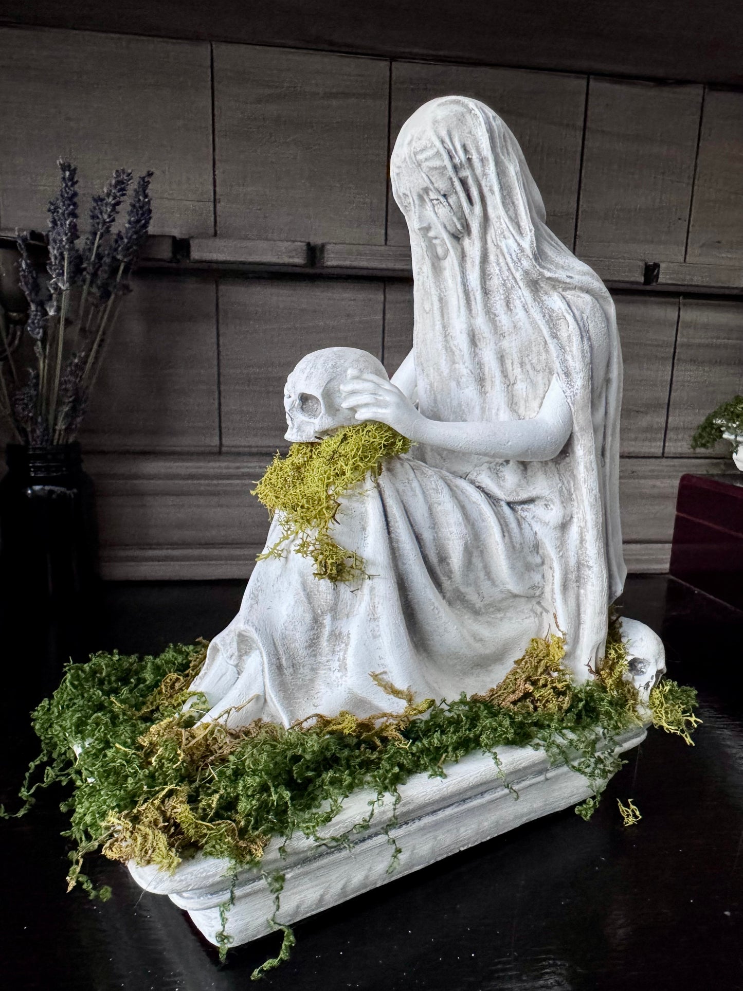 Lady in a Veil Statue with Skull