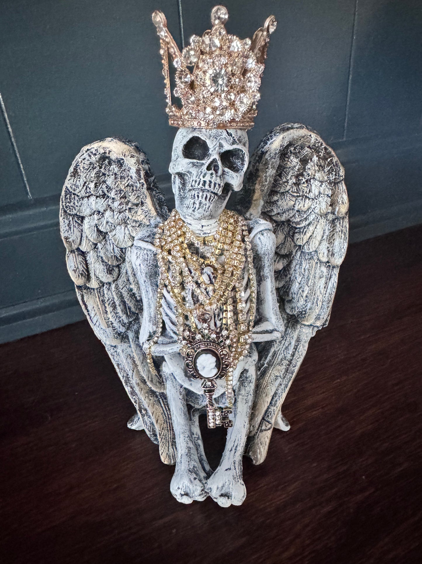 Jeweled Skeleton Angel with Crown | Hand Painted Gothic Decor