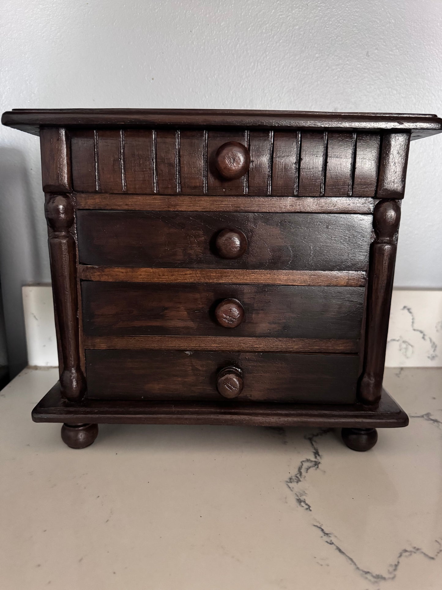 Solid Wood Four Drawer Collector’s Cabinet | Desktop Storage Chest | Jewelry, Keepsake & Office Organizer