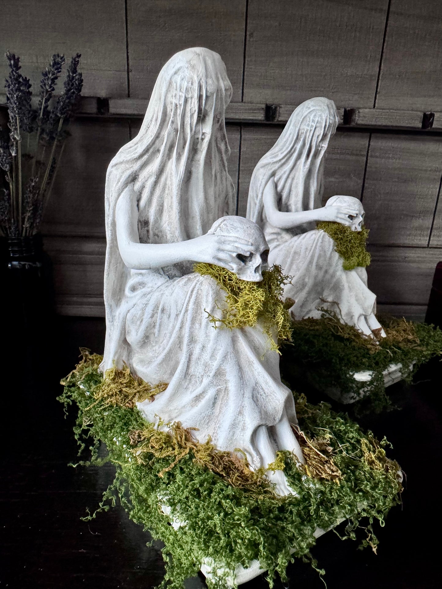 Lady in a Veil Statue with Skull