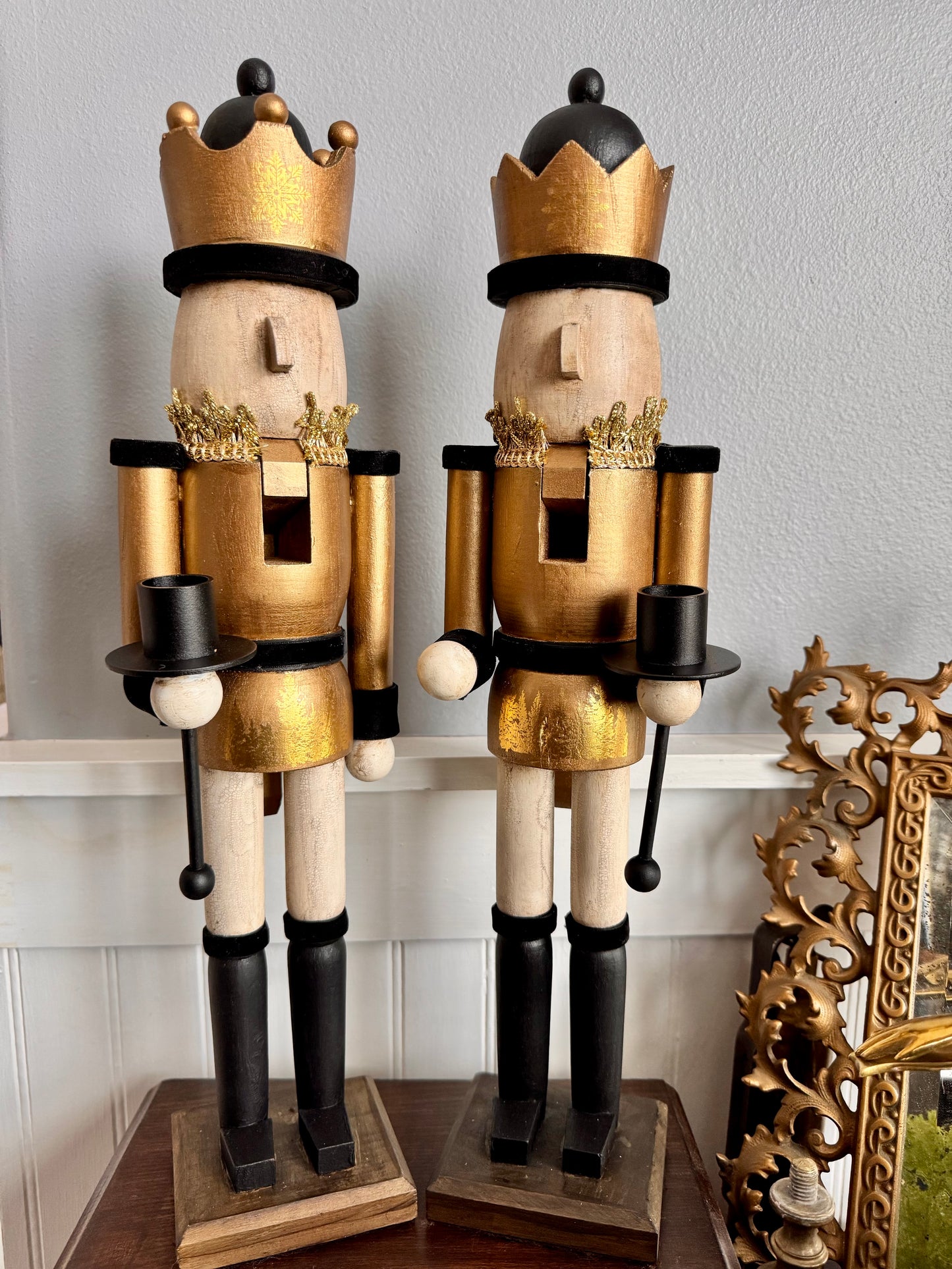 Hand Painted and Aged Wooden Nutcracker Candle Holder