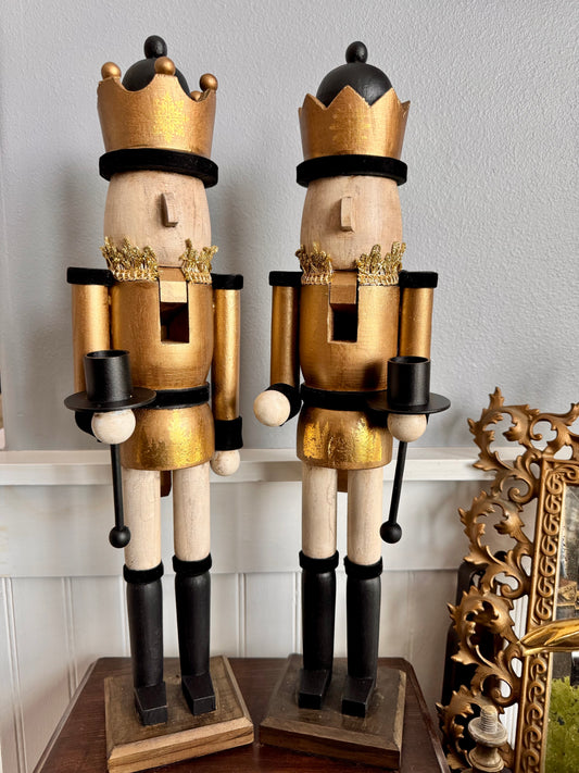 Hand Painted and Aged Wooden Nutcracker Candle Holder