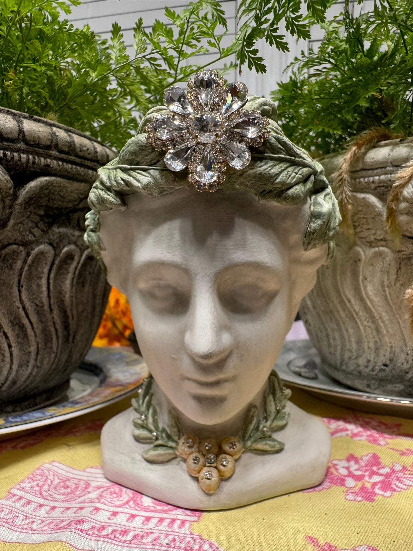 Bust Planter with Leaf Crown and Jewels