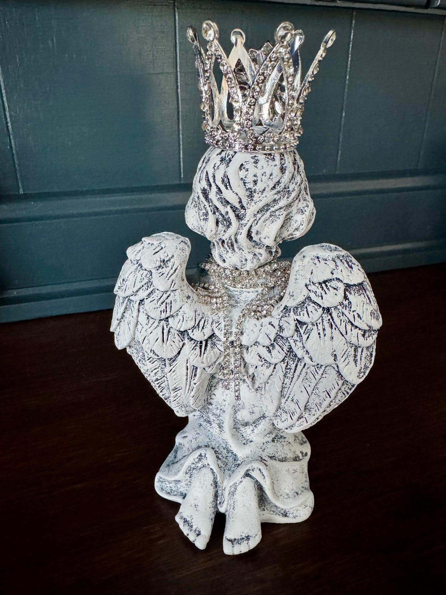 Hand-Painted Kneeling Angel with Crown & Jewels
