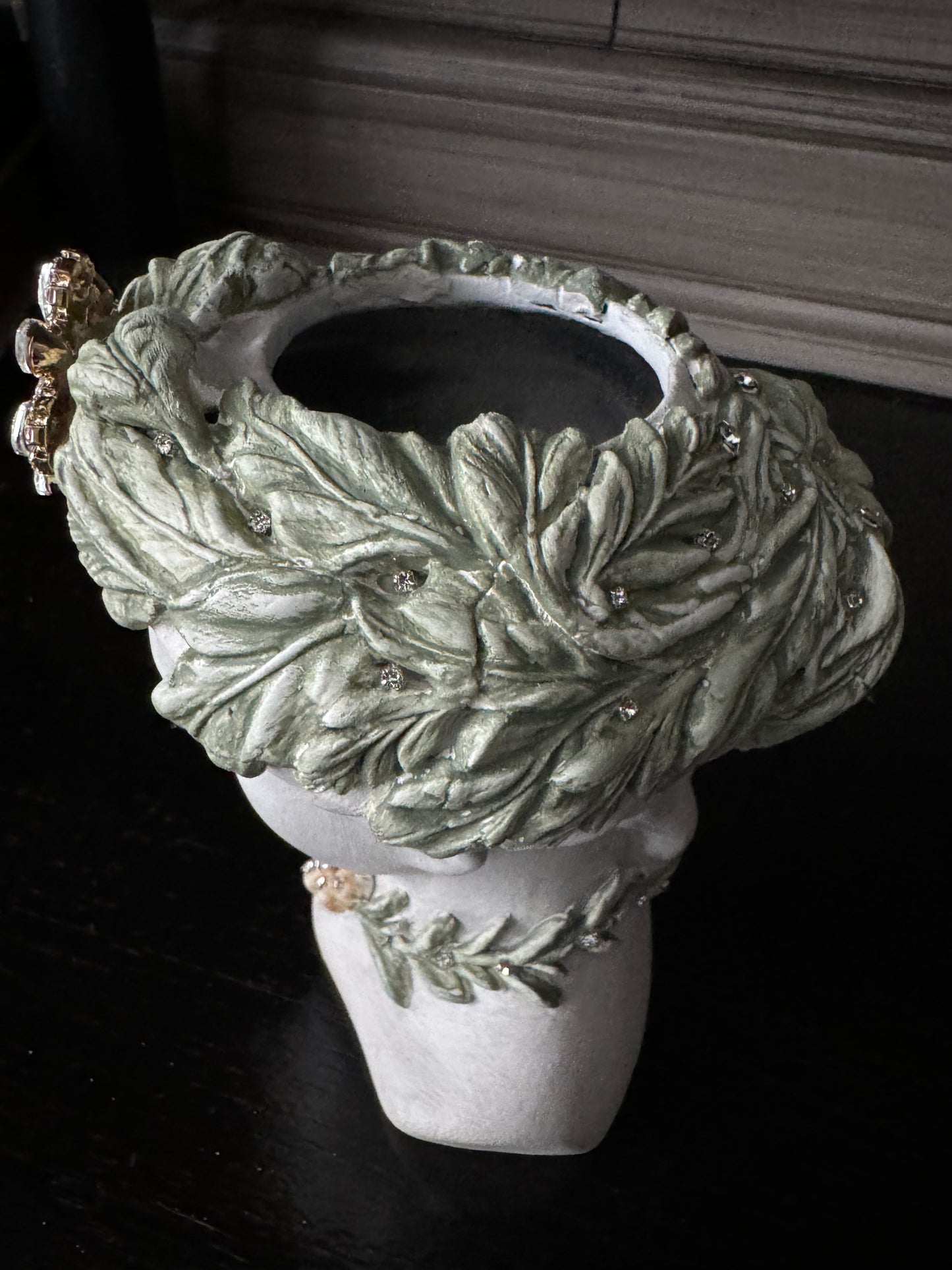 Bust Planter with Leaf Crown and Jewels