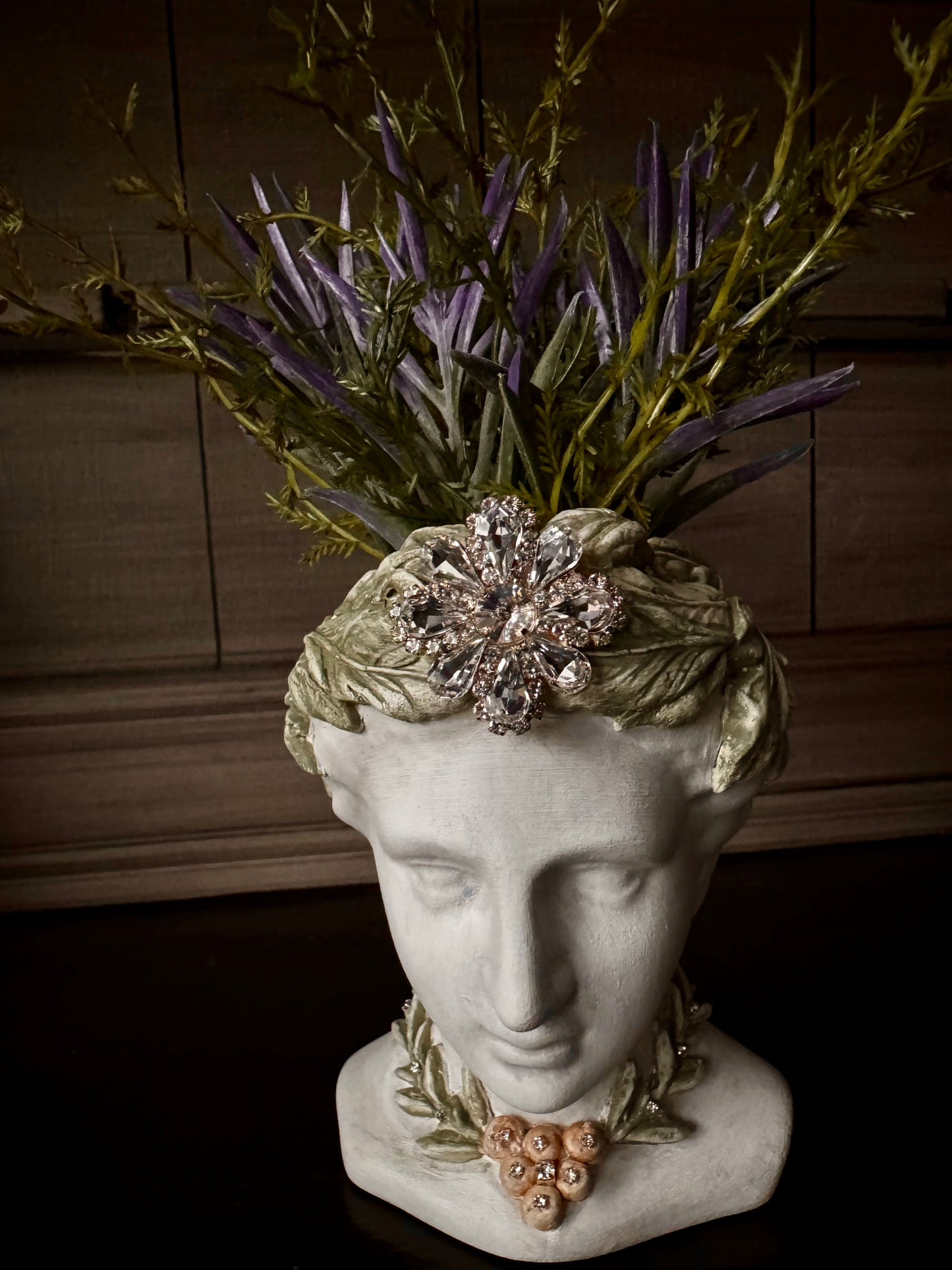 Bust Planter with Leaf Crown and Jewels