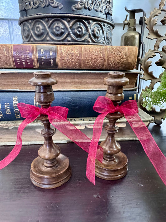 Wooden Vintage Mini Candlesticks (Set of 2)