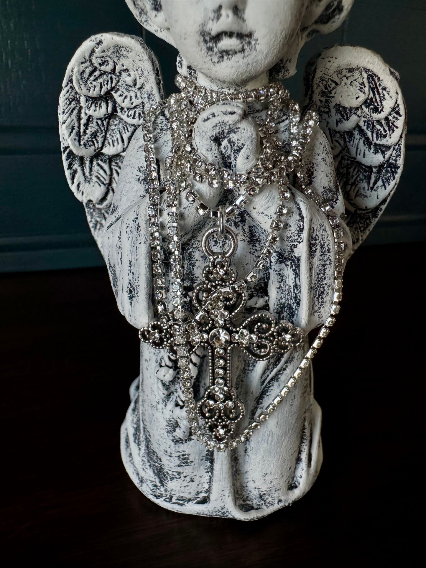 Hand-Painted Kneeling Angel with Crown & Jewels