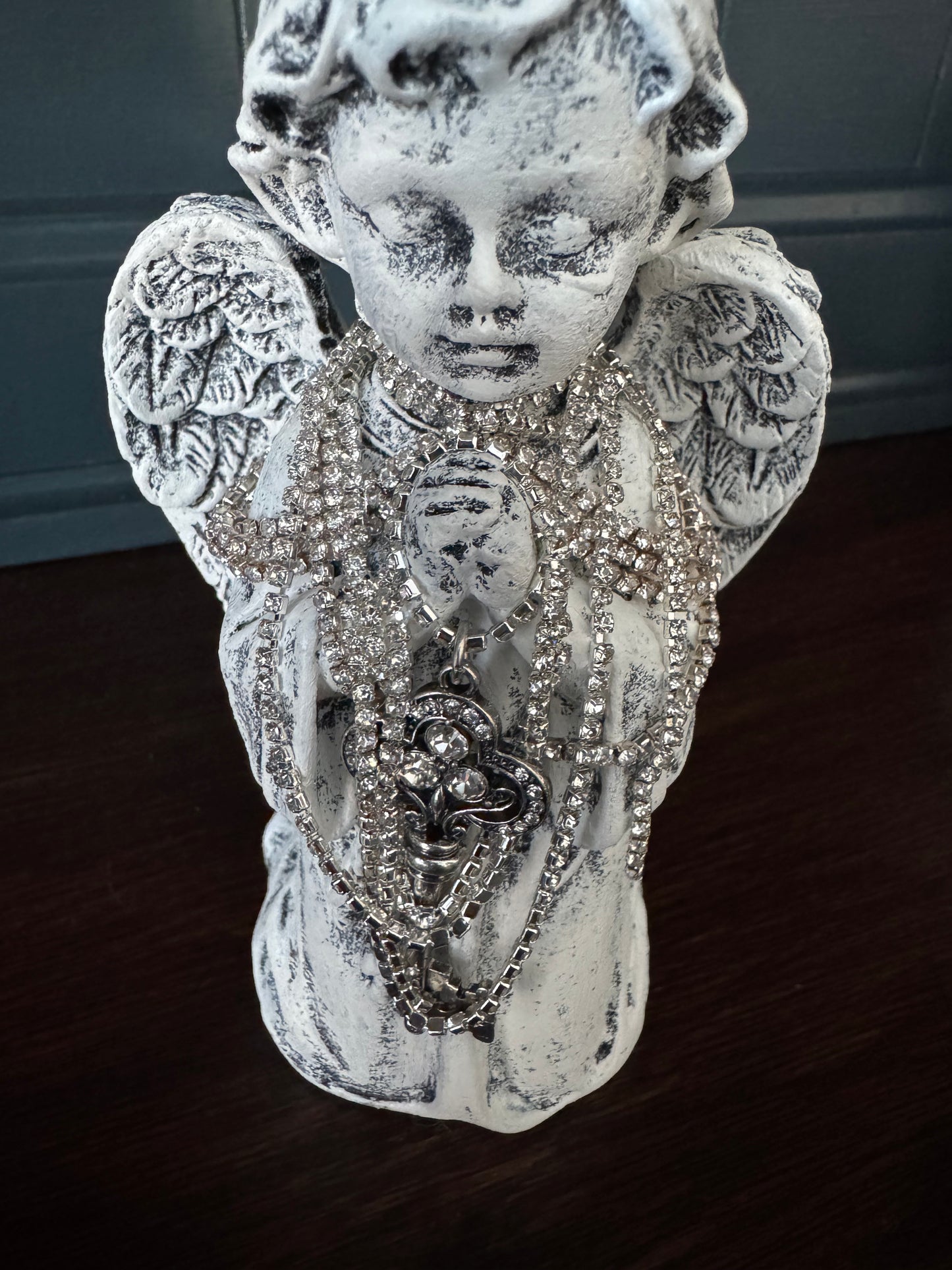 Hand-Painted Kneeling Angel with Crown & Jewels