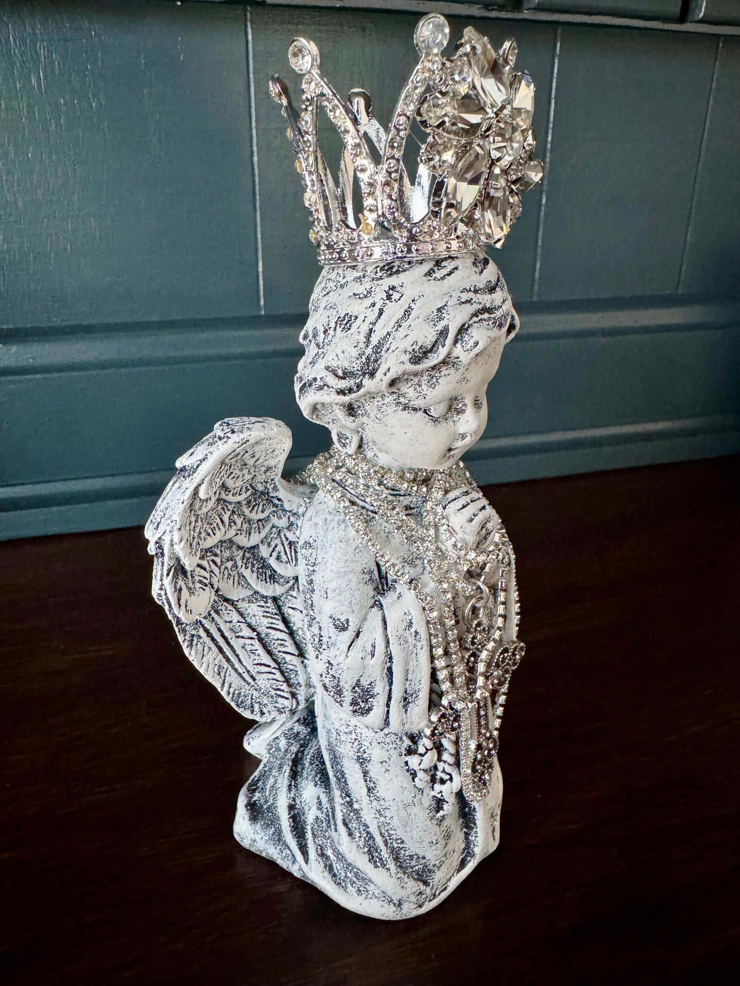 Hand-Painted Kneeling Angel with Crown & Jewels