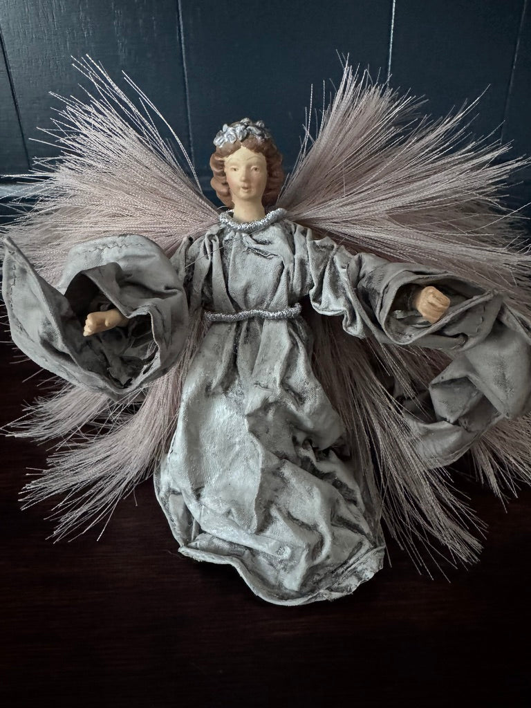 Hand-Painted Silver Gray Angel with Pampas Wings