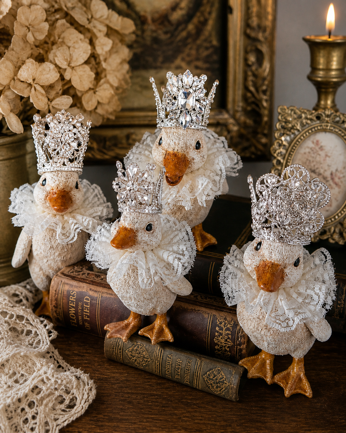 Hand Painted Crowned Duck Figurines