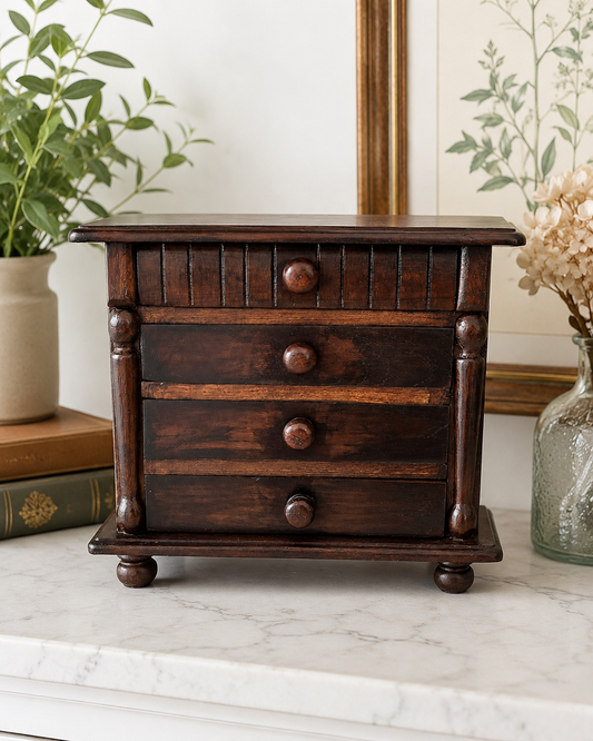 Solid Wood Four Drawer Collector’s Cabinet | Desktop Storage Chest | Jewelry, Keepsake & Office Organizer