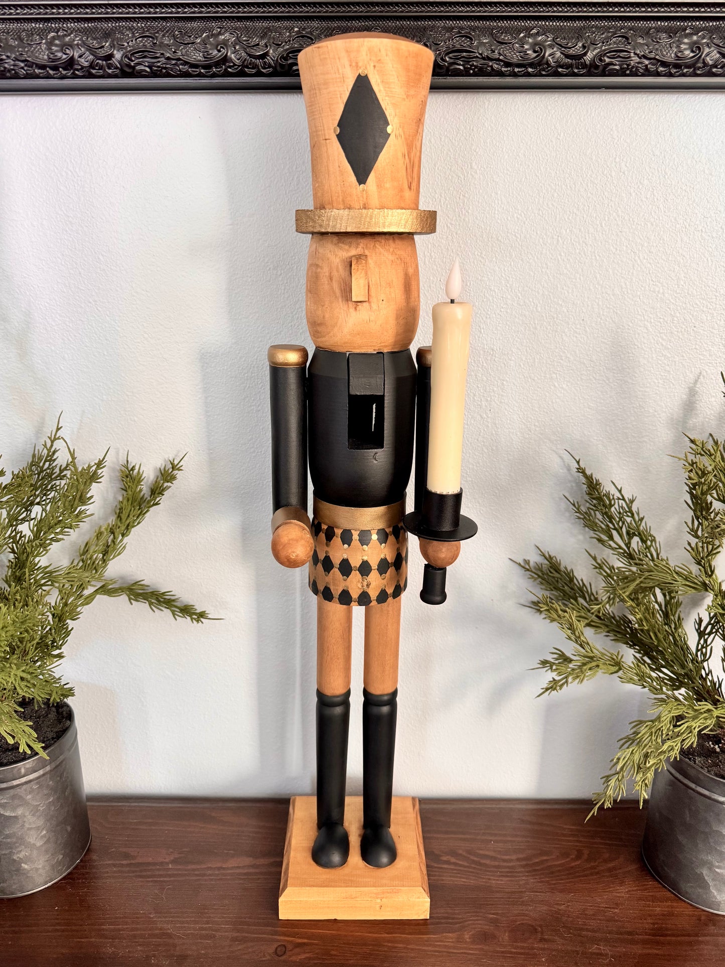 Hand Painted Large Black Coat Nutcracker Candle Holder