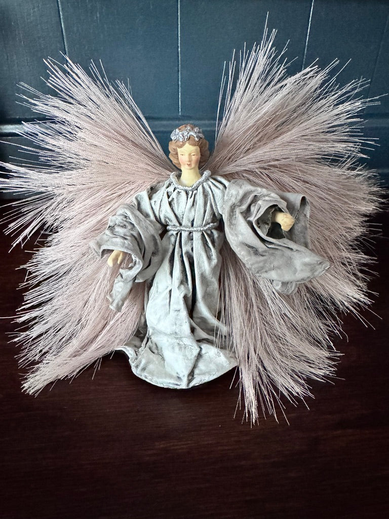 Hand-Painted Silver Gray Angel with Pampas Wings