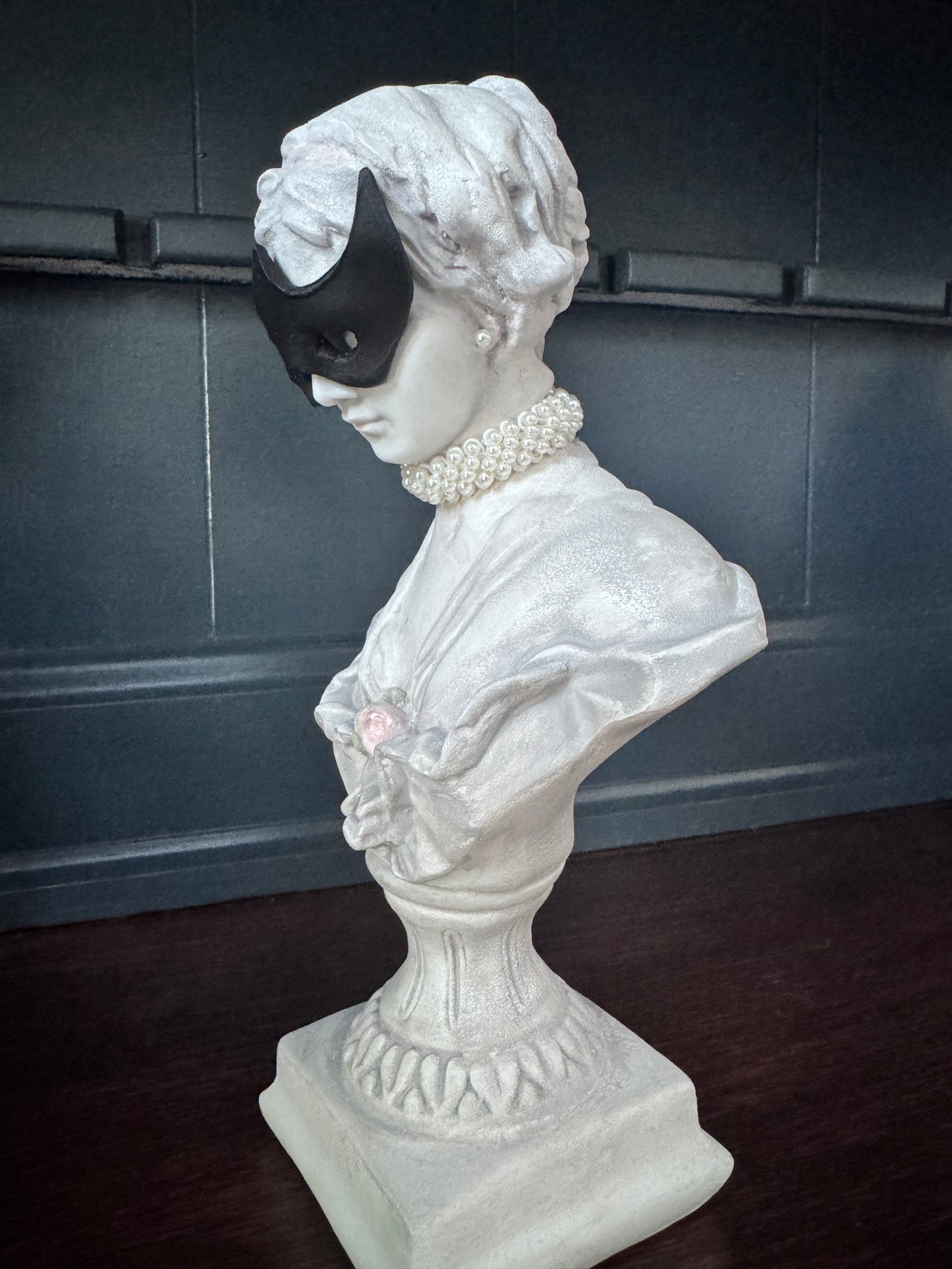 Hand-Finished Venus Masquerade Bust with Handmade Mask & Pearls