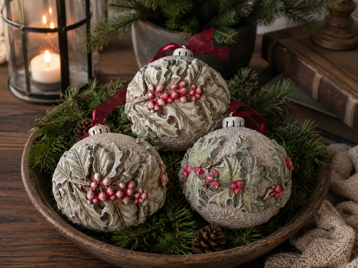 Handmade Holly & Berry Christmas Ornaments