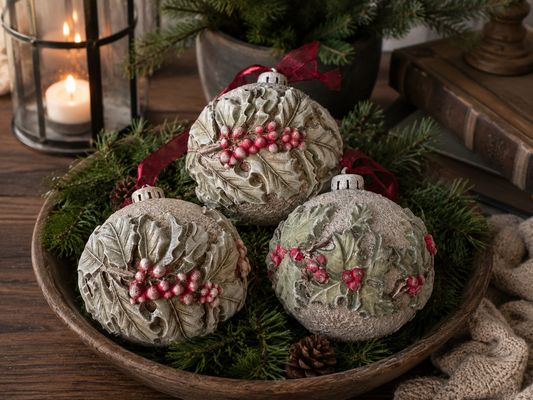 Handmade Holly & Berry Christmas Ornaments
