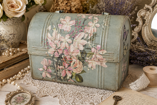 Hand Painted Decorative Metal Keepsake Box / Vintage Inspired Storage Chest