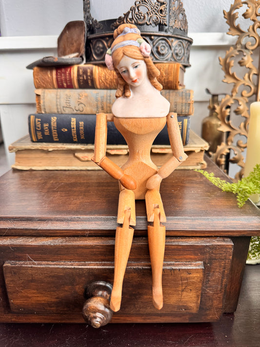 Vintage Shackman Bisque Doll with a Wooden Body