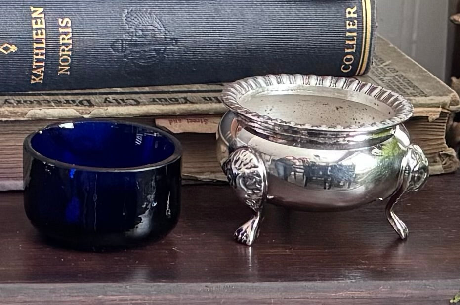 Silver Plate Salt Cellar with Cobalt Blue Glass Liner