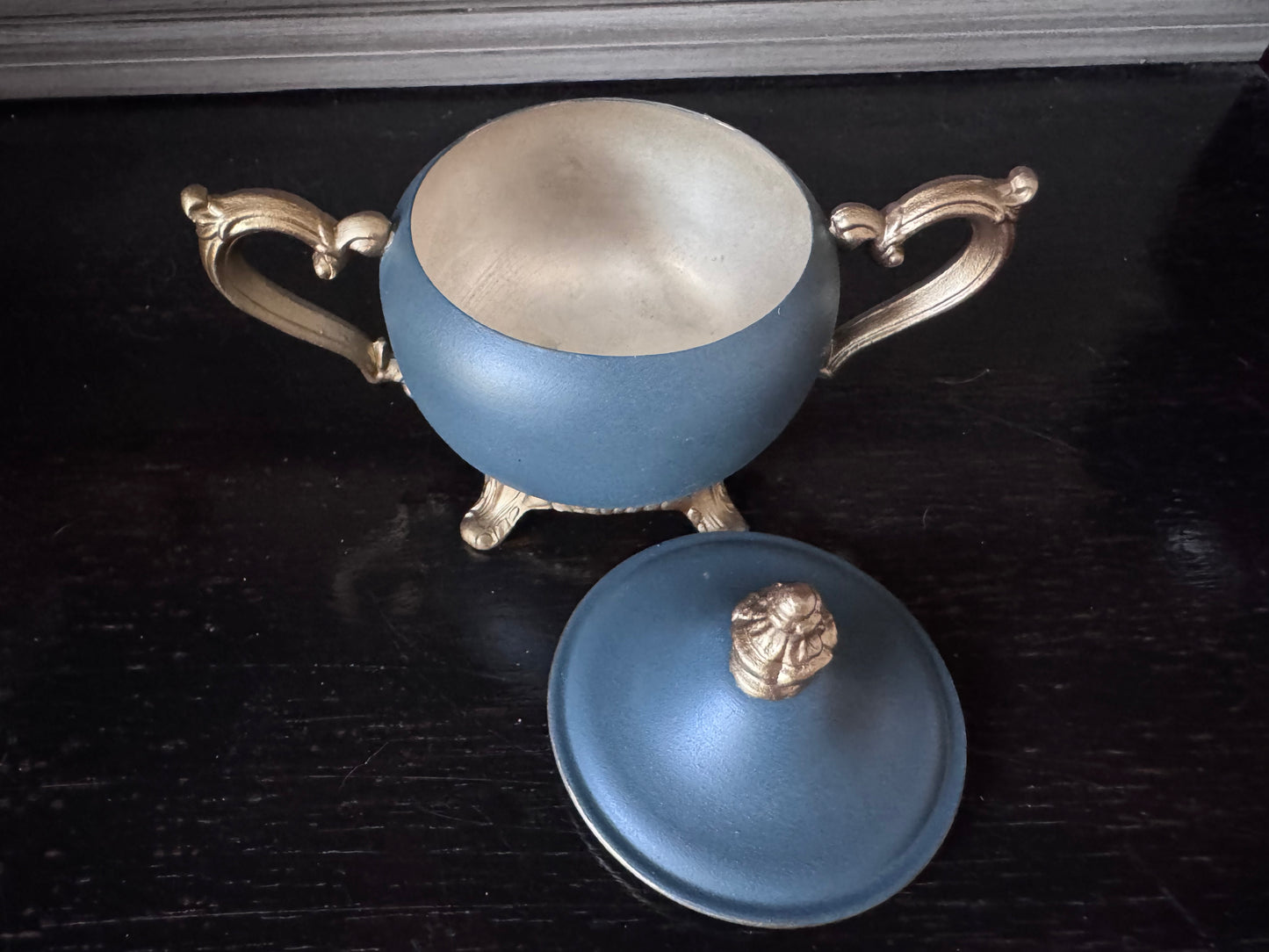 Hand Painted Silver Plate Creamer and Sugar Bowl w/Lid