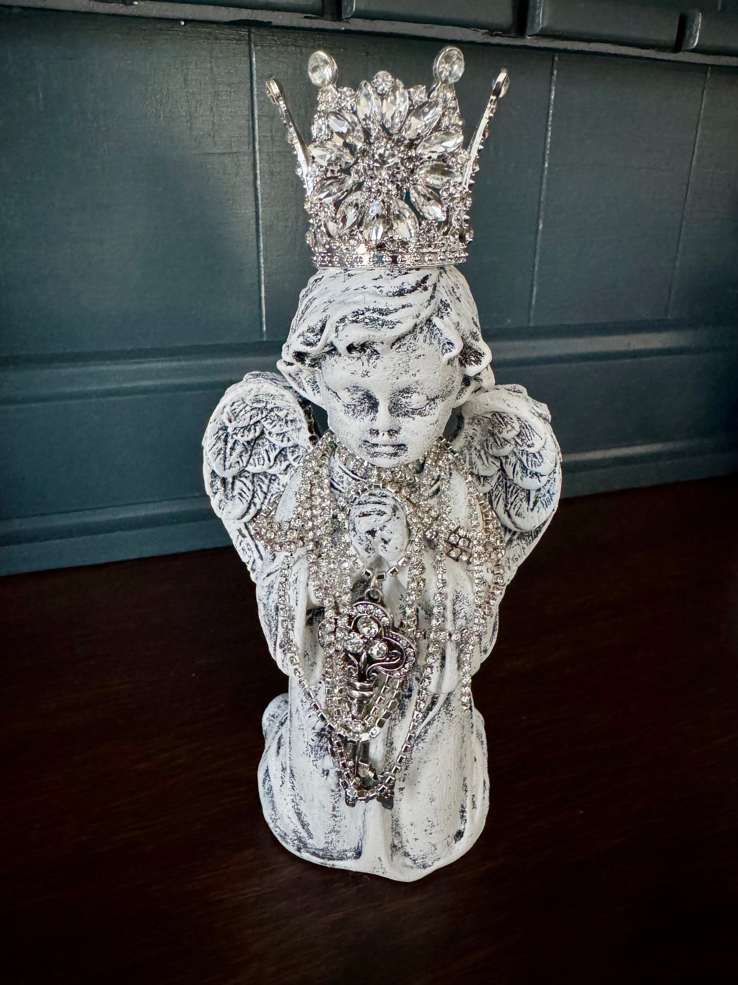 Hand-Painted Kneeling Angel with Crown & Jewels