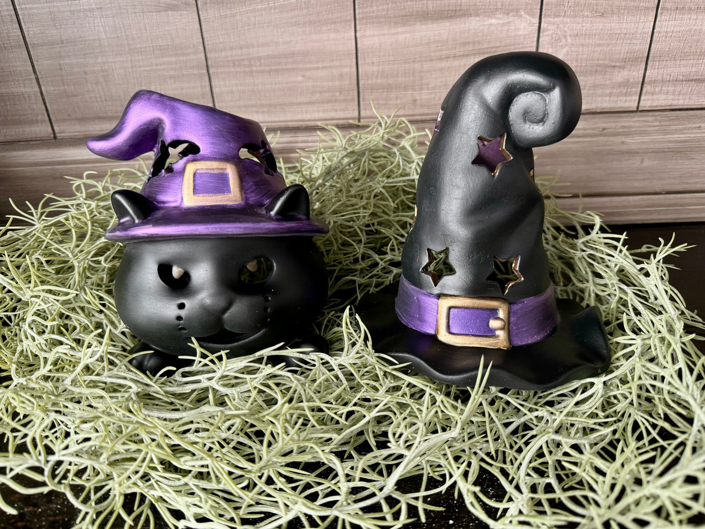 Witch Hat & Black Cat Tea Light Candle Holder