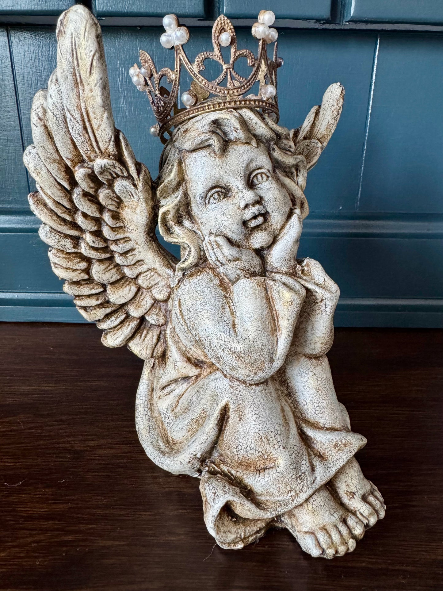 Angel with Hands on Face and Handmade Crown