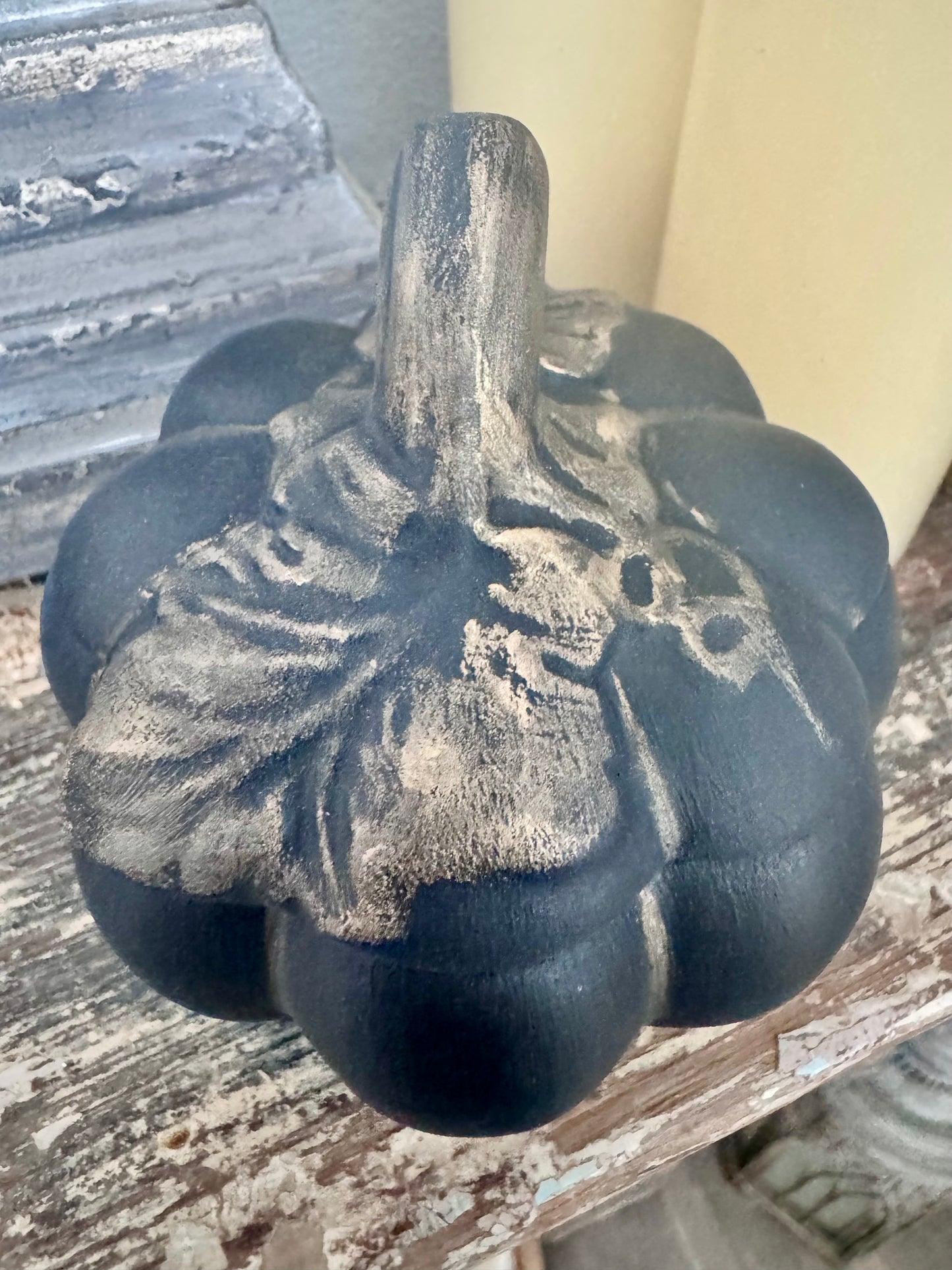 Hand Painted Black Ceramic Pumpkin Trinket Box with Aged Bronze Detail