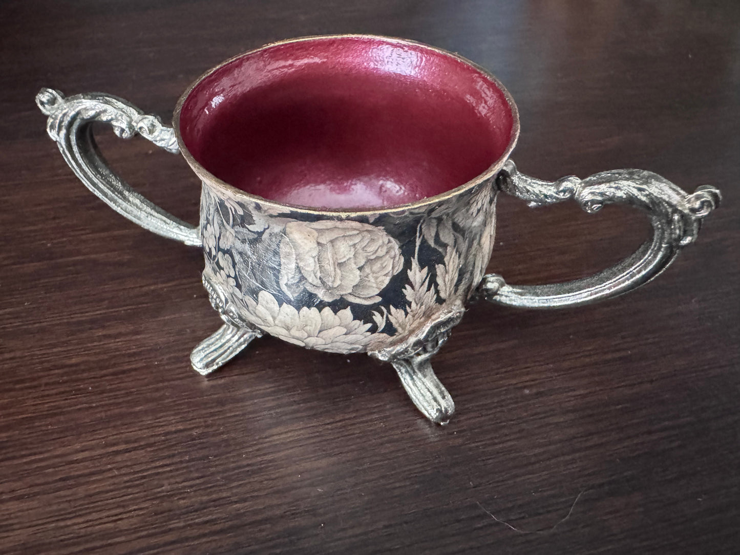 One-of-a-Kind Moody Floral Decorative Vessel with Berry Interior