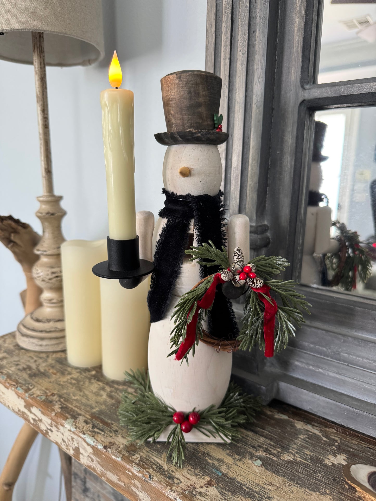 Snowman Nutcracker w/ Candle Holder