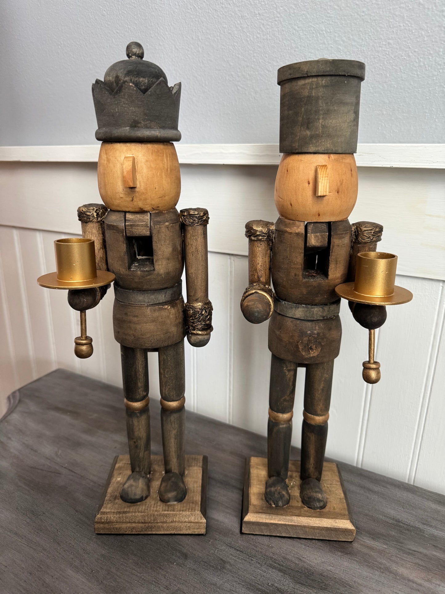 Wooden Stained Nutcracker Candleholder