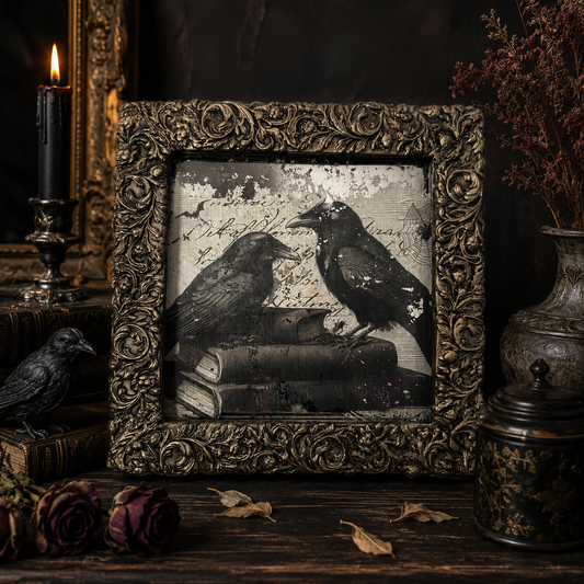 Handcrafted Gothic Raven Mirror | Distressed Antique Wall Mirror | Dark Academia Décor