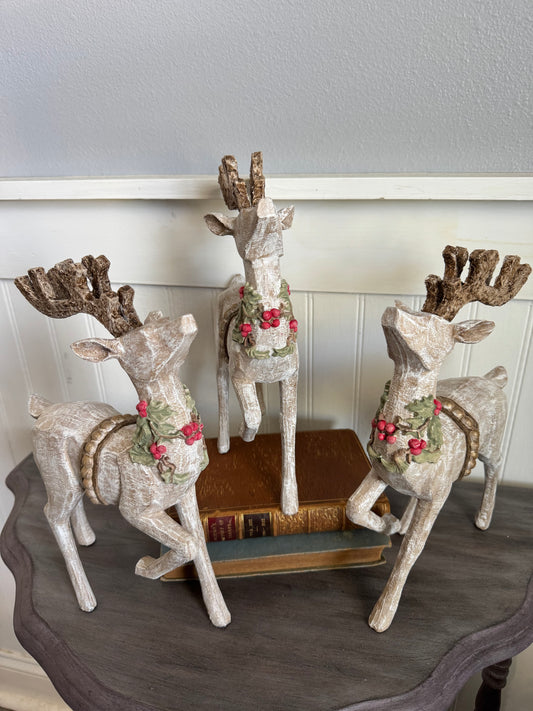 Reindeer with Hand Made Holly Collars