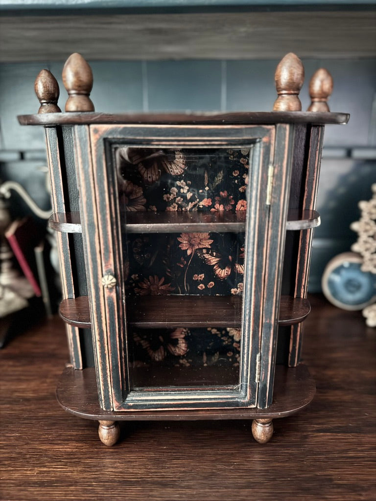 Hand Painted Victorian Gothic Apothecary Display Cabinet | Butterfly Curio Shelf | Dark Academia Wall or Tabletop Cabinet