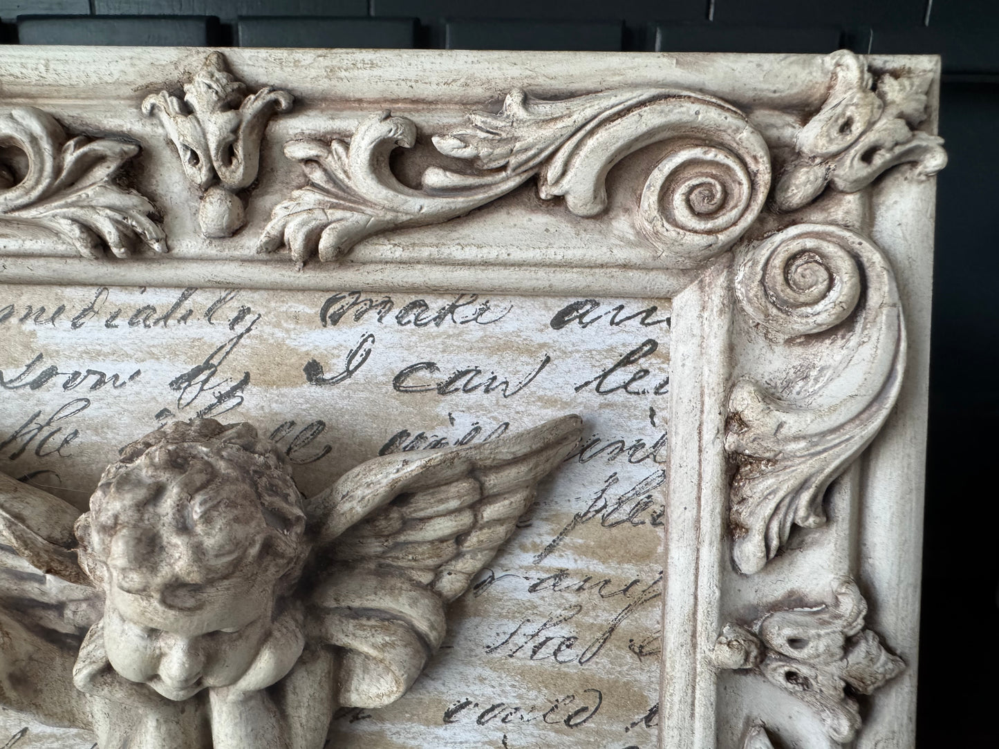 Hand Painted Cherub Wall Frame | Vintage Baroque Angel Wall Decor