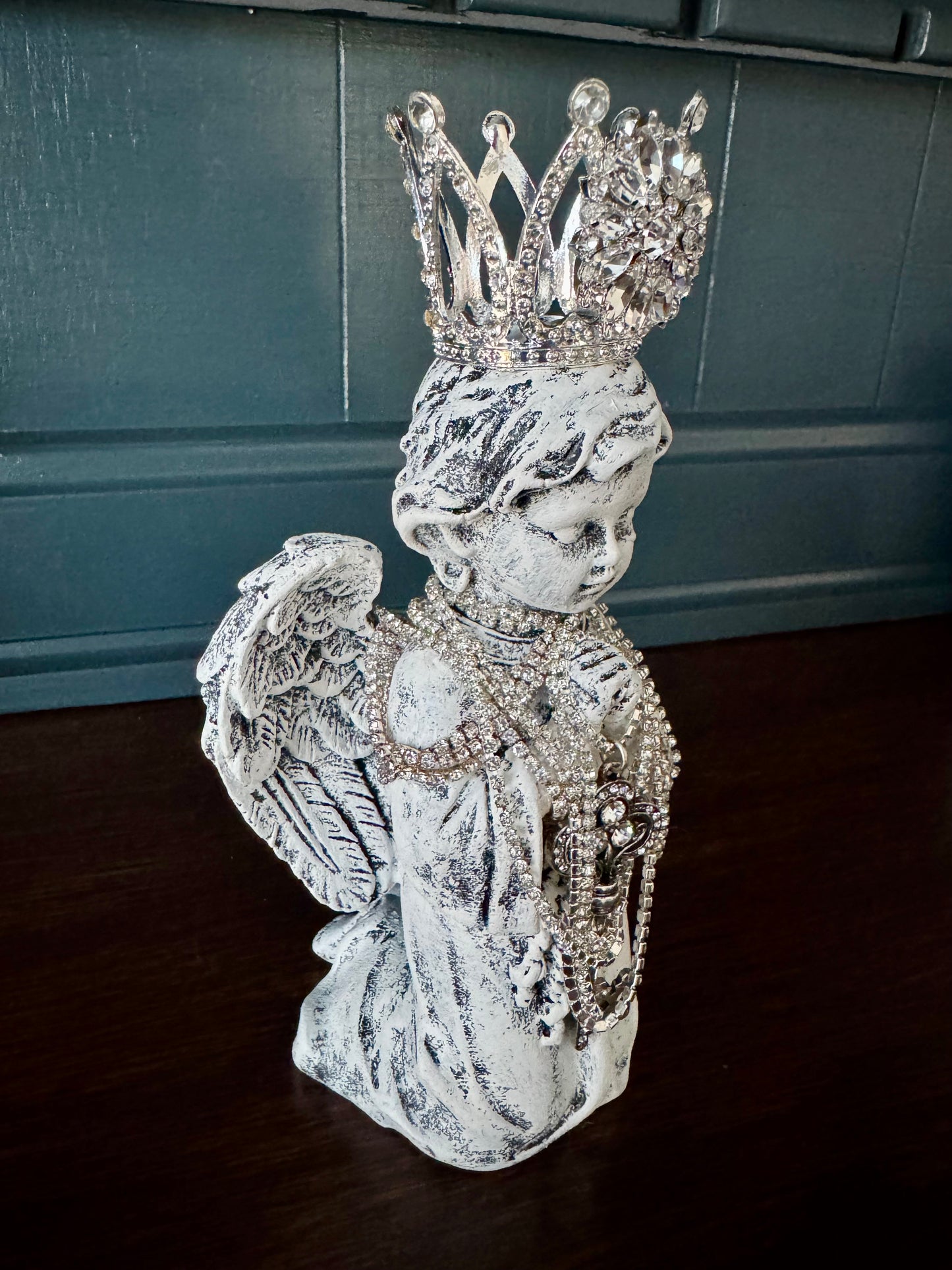 Hand-Painted Kneeling Angel with Crown & Jewels
