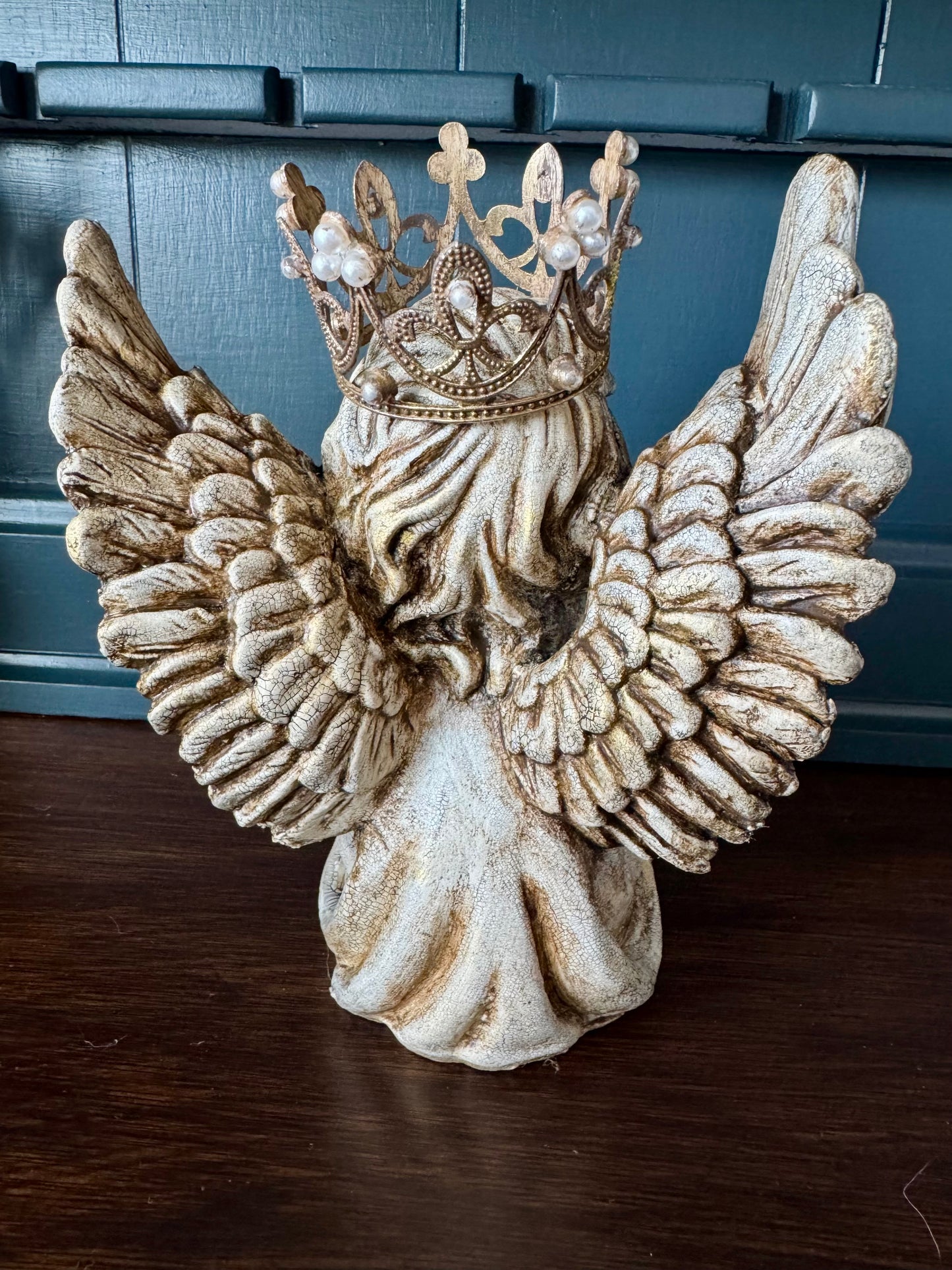 Angel with Hands on Face and Handmade Crown