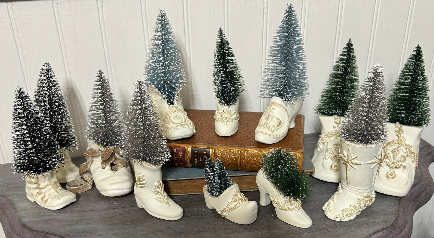 Miniature Porcelain Shoes with Bottle Trees