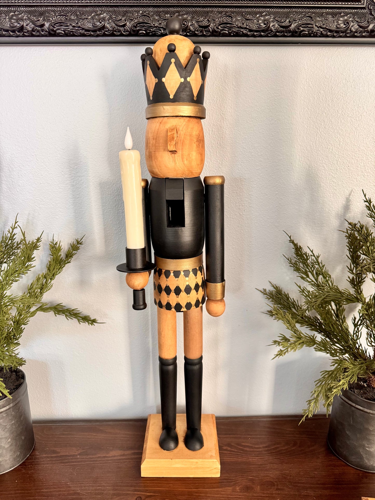 Hand Painted Large Black Coat Nutcracker Candle Holder