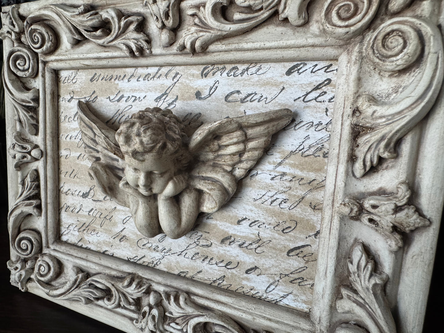 Hand Painted Cherub Wall Frame | Vintage Baroque Angel Wall Decor