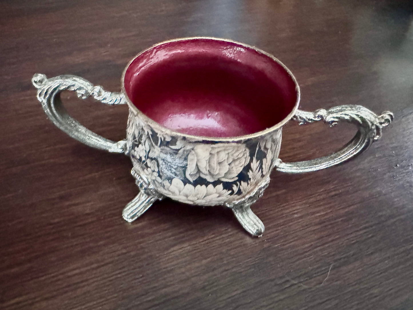 One-of-a-Kind Moody Floral Decorative Vessel with Berry Interior