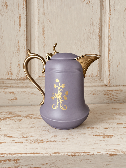 Hand-Painted Silverplate Creamer – Eggplant & Gold Decorative Pitcher